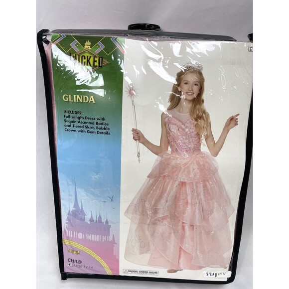 Spirit Other - Spirit Halloween Girl Large 12-14 Wicked Glinda Deluxe Costume Pink Dress Crown